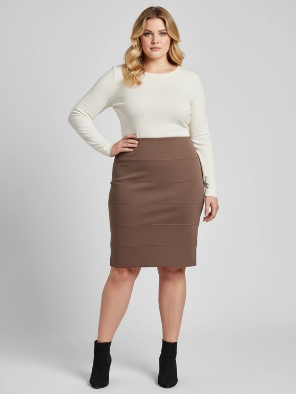 Alfani Bandaid Pencil Taupe Pencil Skirt Body Con Size Small